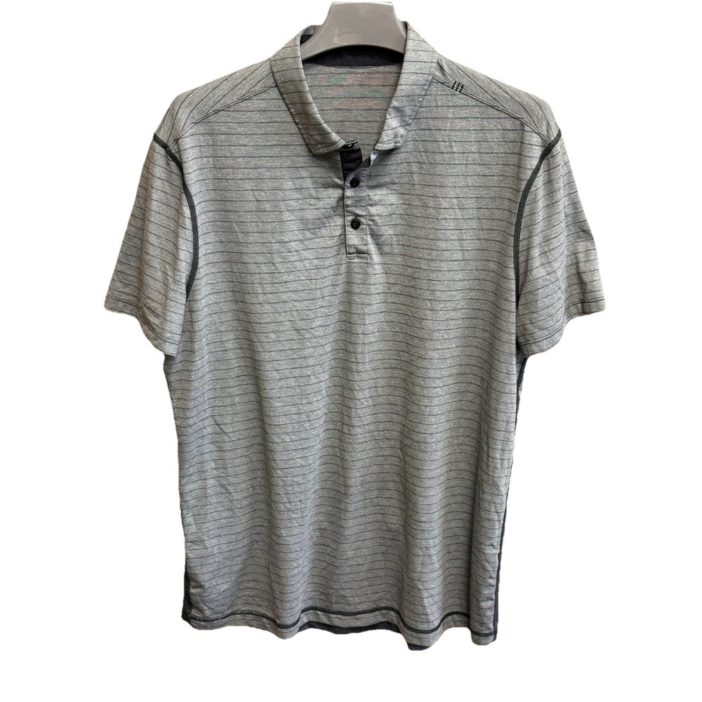 Lululemon Chip Shot Polo Shirt Mens Large Gray Striped Golf Vented X Static